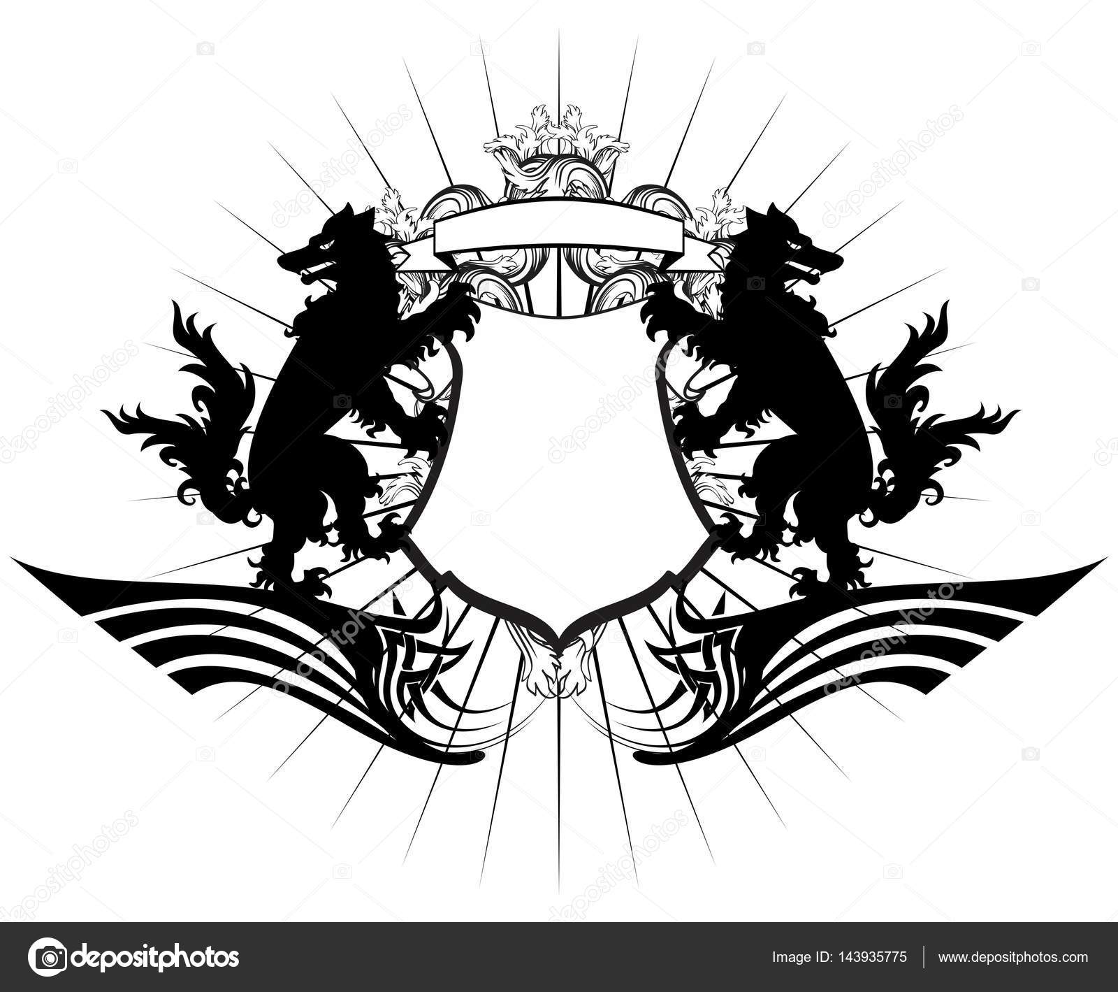 Heraldic Wolf Coat Of Arms Crest Tattoo2 Stock Vector C Hayashix23