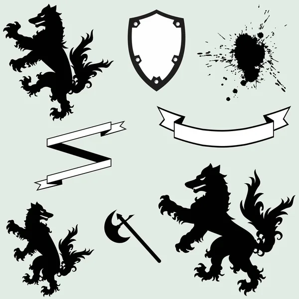 Escudo de lobo heráldico cresta tatuaje negro — Vector de stock