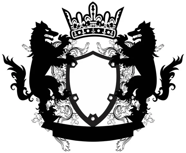 Crown heraldiska wolf vapensköld crest tatuering — Stock vektor