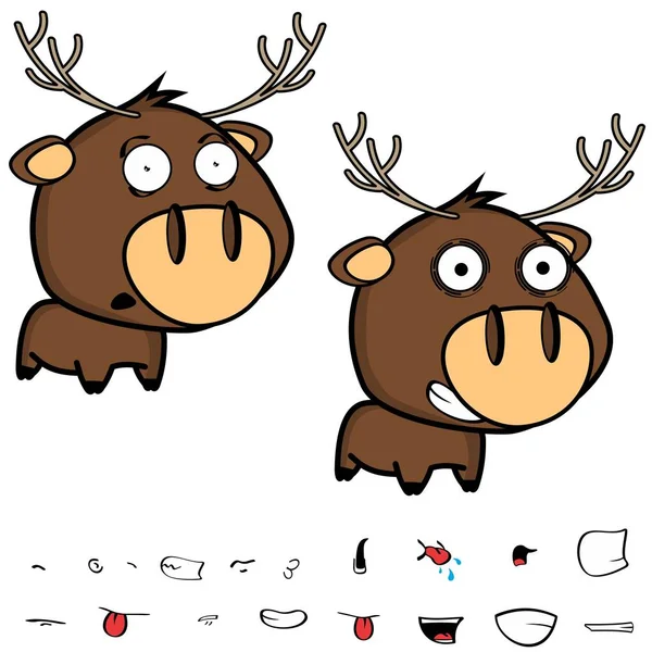 Glad liten hjort tecknad big head set — Stock vektor