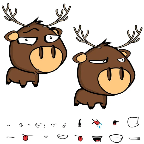 Rolig liten hjort tecknad big head set — Stock vektor