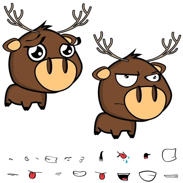 Sweet little deer cartoon big head set — стоковый вектор