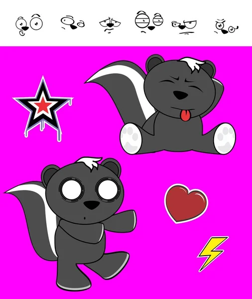 Pequeno skunk desenhos animados expressões conjunto — Vetor de Stock
