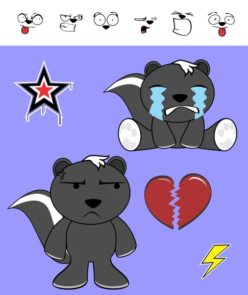 Grumpy skunk cartoon expressions set — Stock Vector