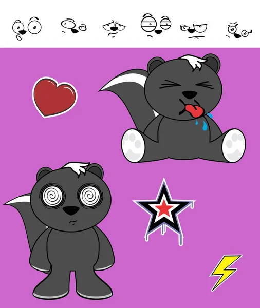 Zoete skunk cartoon expressies set — Stockvector