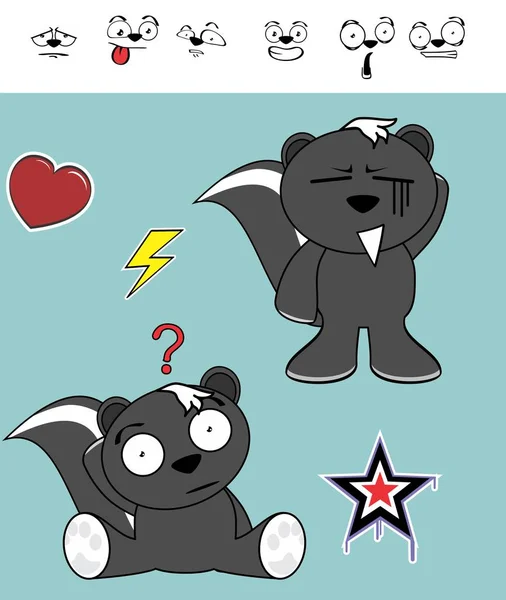 Divertido skunk dibujos animados expresiones conjunto — Archivo Imágenes Vectoriales