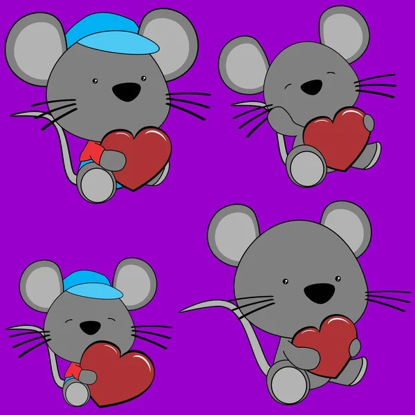 Mooie muis babyset cartoon hart — Stockvector