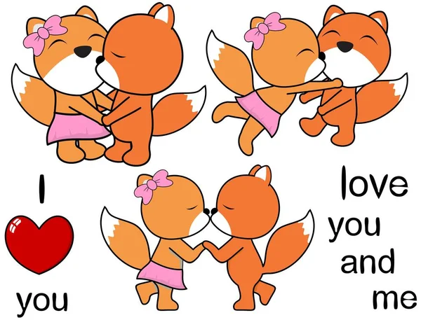 Ljuvligt söt fox tecknad kärlek set — Stock vektor
