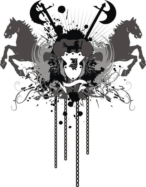 Heraldic kuda singa tato lambang - Stok Vektor