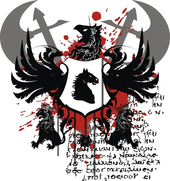 紋章の馬シールド タトゥー紋章付き外衣 — ストックベクタ