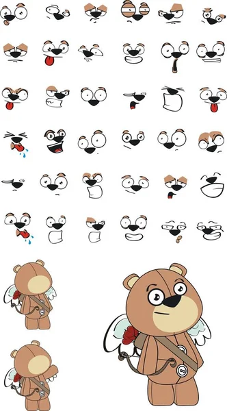 Lindo oso de peluche de peluche expresiones de dibujos animados conjunto — Vector de stock