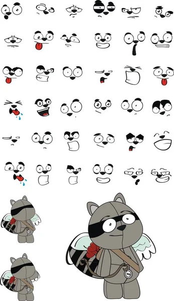 Mignon cupide raton laveur dessins animés expressions ensemble — Image vectorielle