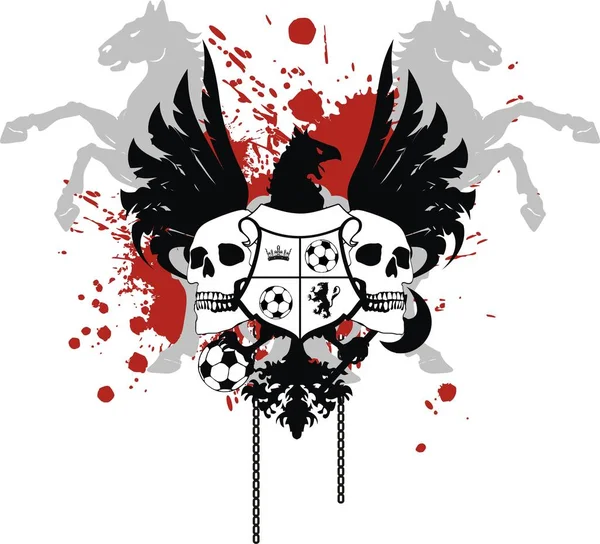 Heraldische voetbal wapenschild schedels crest tattoo tshirt — Stockvector