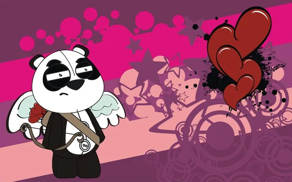 Panda urso cupido desenho animado fundo — Vetor de Stock