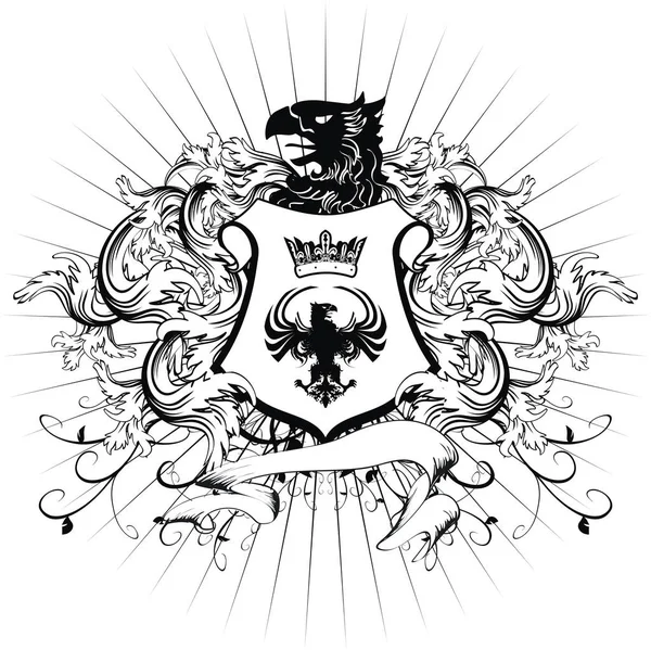 Casaco de crista de águia heráldica de tatuagem de ornamento de braços — Vetor de Stock