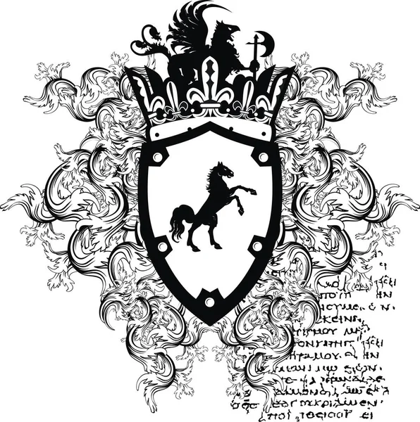 Escudo de caballo heráldico adorno tatuaje — Archivo Imágenes Vectoriales