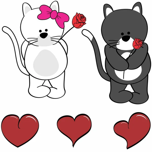 Schattige kat cartoon liefde hart set — Stockvector