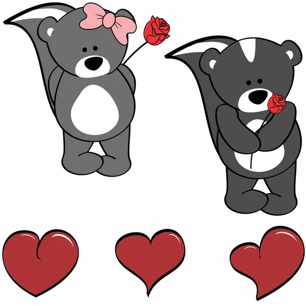 Cute skunk cartoon love heart set — Stock Vector