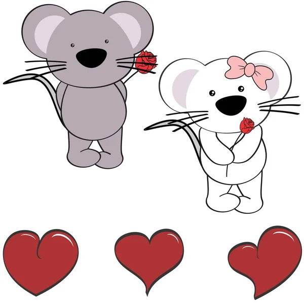 Schattige muis cartoon liefde hart set — Stockvector