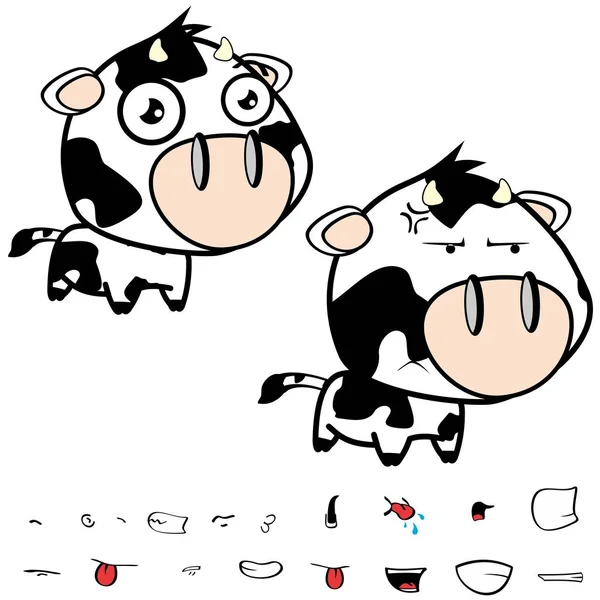 Divertido poco cabeza grande vaca expresiones pack — Archivo Imágenes Vectoriales