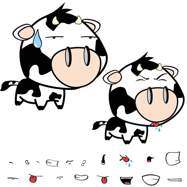 Petite grosse tête vache expressions ensemble — Image vectorielle