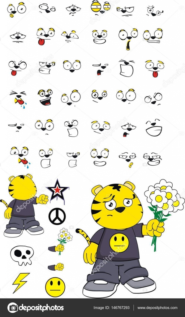 Définir Des Expressions De Dessin Animé Enfant Peluche Tigre