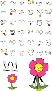 komik çiçek karikatür ifadeler kümesi