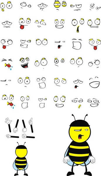 Funny bee cartoon expressions set — Stock Vector