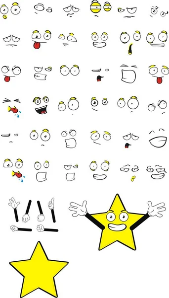 Drôle étoile dessins animés expressions ensemble — Image vectorielle