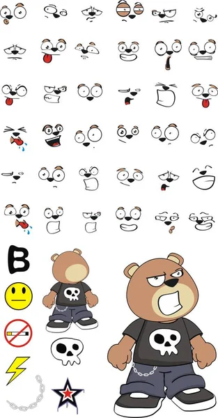 Wütend Teddybär Plüsch Kind Karikatur Emotionen eingestellt — Stockvektor