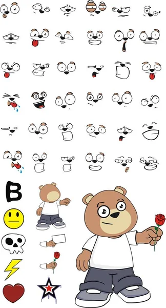 玫瑰泰迪熊毛绒孩子卡通情感设置 — 图库矢量图片
