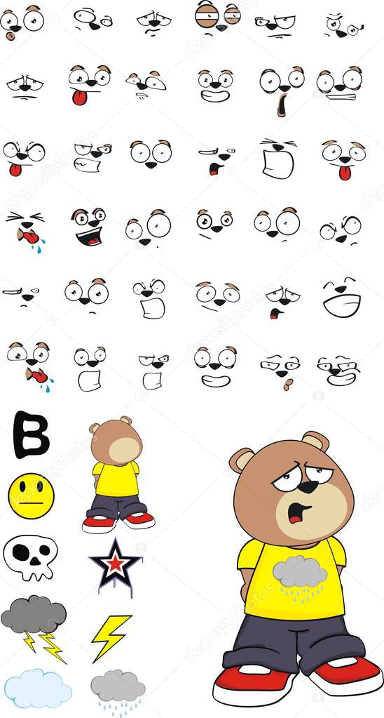 sad teddy bear plush kid cartoon emotions set