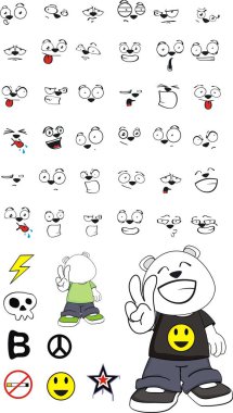 Genç teddy kutup ayısı ifadeler kümesi karikatür