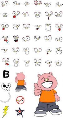 mutlu litte domuz çocuk çizgi film exoressions ayarla