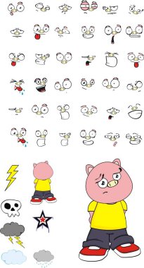 üzgün litte domuz çocuk çizgi film exoressions ayarla