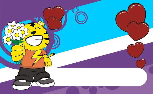 Inlove poco tigre niño dibujos animados expresión fondo — Vector de stock