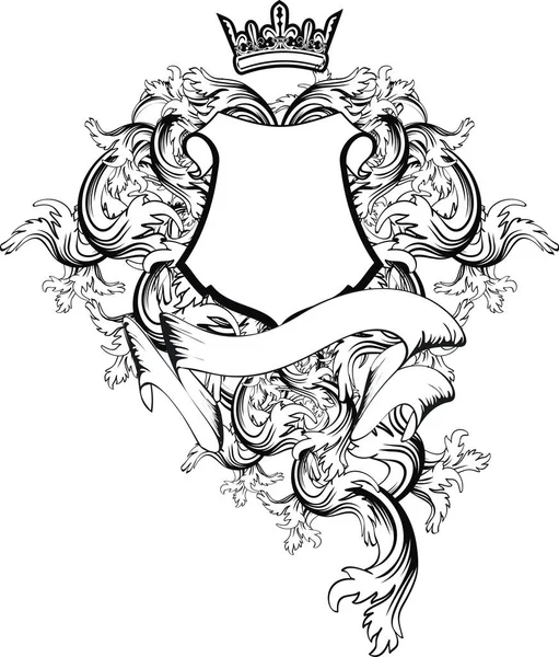 Escudo heráldico tatuaje tinta negra escudo de armas cresta — Vector de stock
