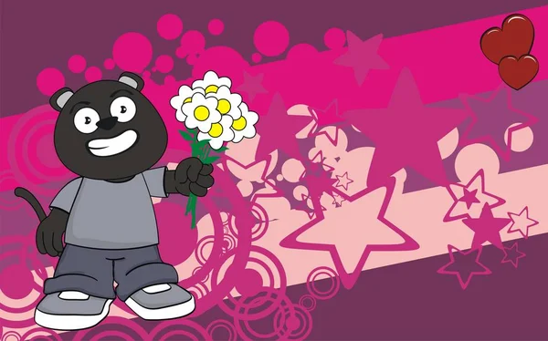Flores pequena pantera criança desenho animado expressão fundo — Vetor de Stock