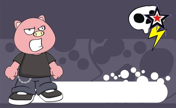 Furioso piccolo maiale capretto cartone animato espressione sfondo — Vettoriale Stock