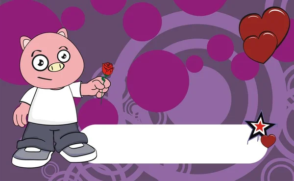 玫瑰的小猪孩子卡通表达背景 — 图库矢量图片