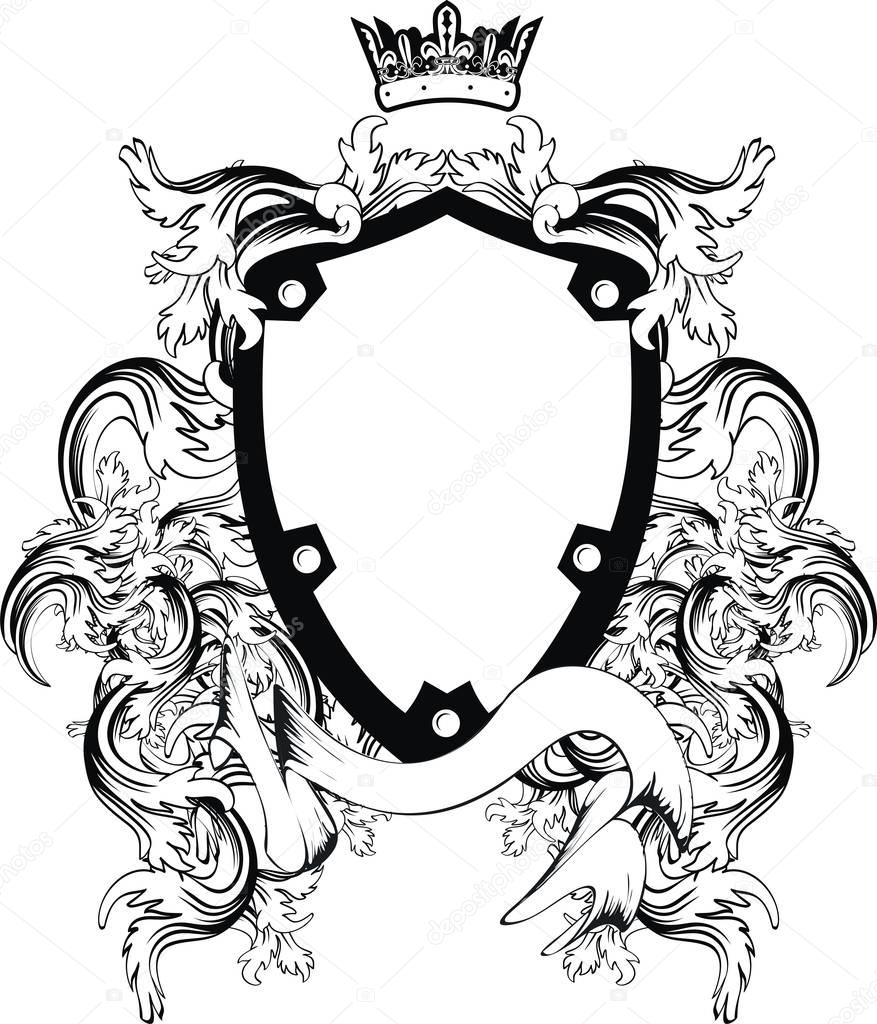 heraldic floriture shield tattoo black ink coat of arms crest