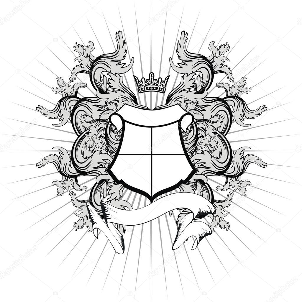 heraldic floriture tattoo black ink coat of arms crest