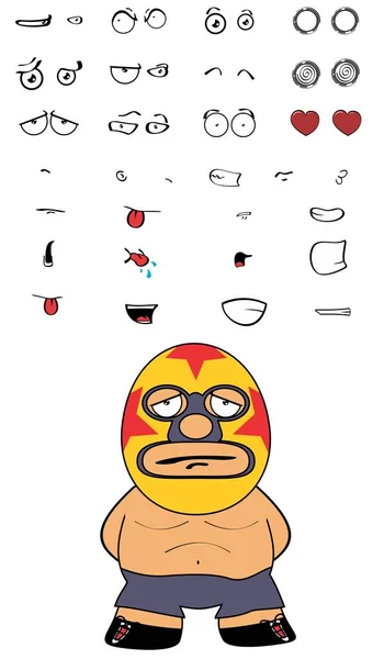 Conjunto de expresiones de dibujos animados luchador mexicano — Archivo Imágenes Vectoriales