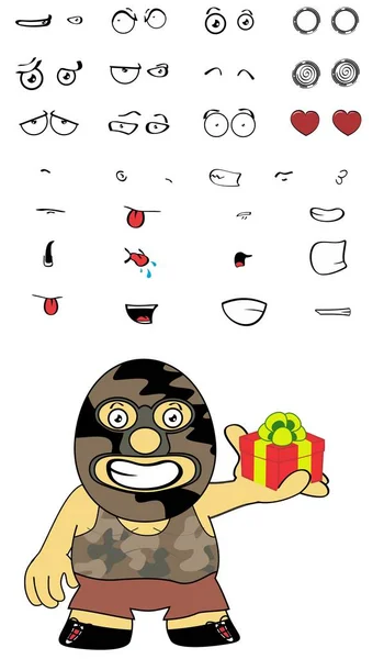 Regalo mexicano luchador dibujos animados expresiones conjunto — Vector de stock