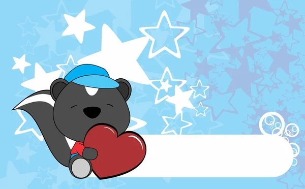 Schattige baby skunkl valentine cartoon hug hart achtergrond — Stockvector