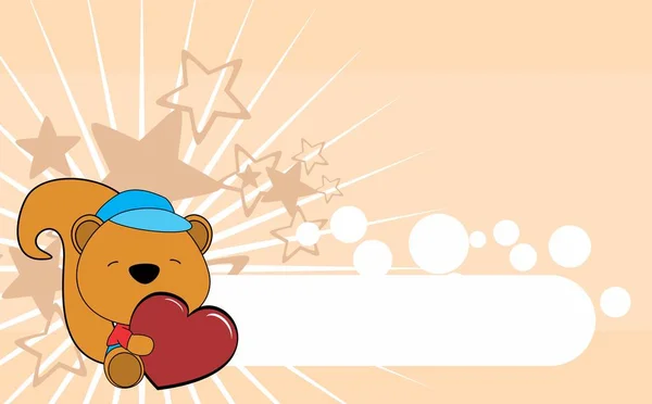 Schattige baby eekhoorn Valentijn cartoon knuffel hart achtergrond — Stockvector