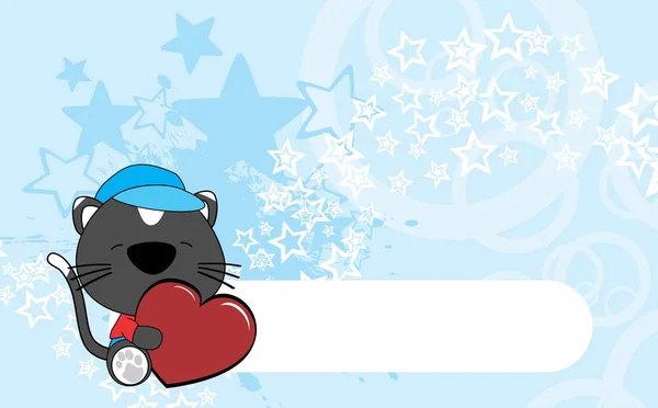 Schattige baby kat Valentijn cartoon hug hart achtergrond — Stockvector