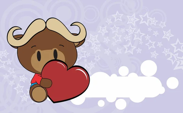 Lindo bebé bueyes San Valentín dibujos animados abrazo corazón fondo — Vector de stock