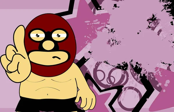 Sérios wrestler mexicano desenho animado expressão fundo — Vetor de Stock