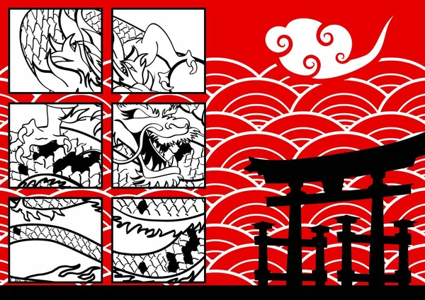 Asiático dragón baboo japannese fondo — Vector de stock